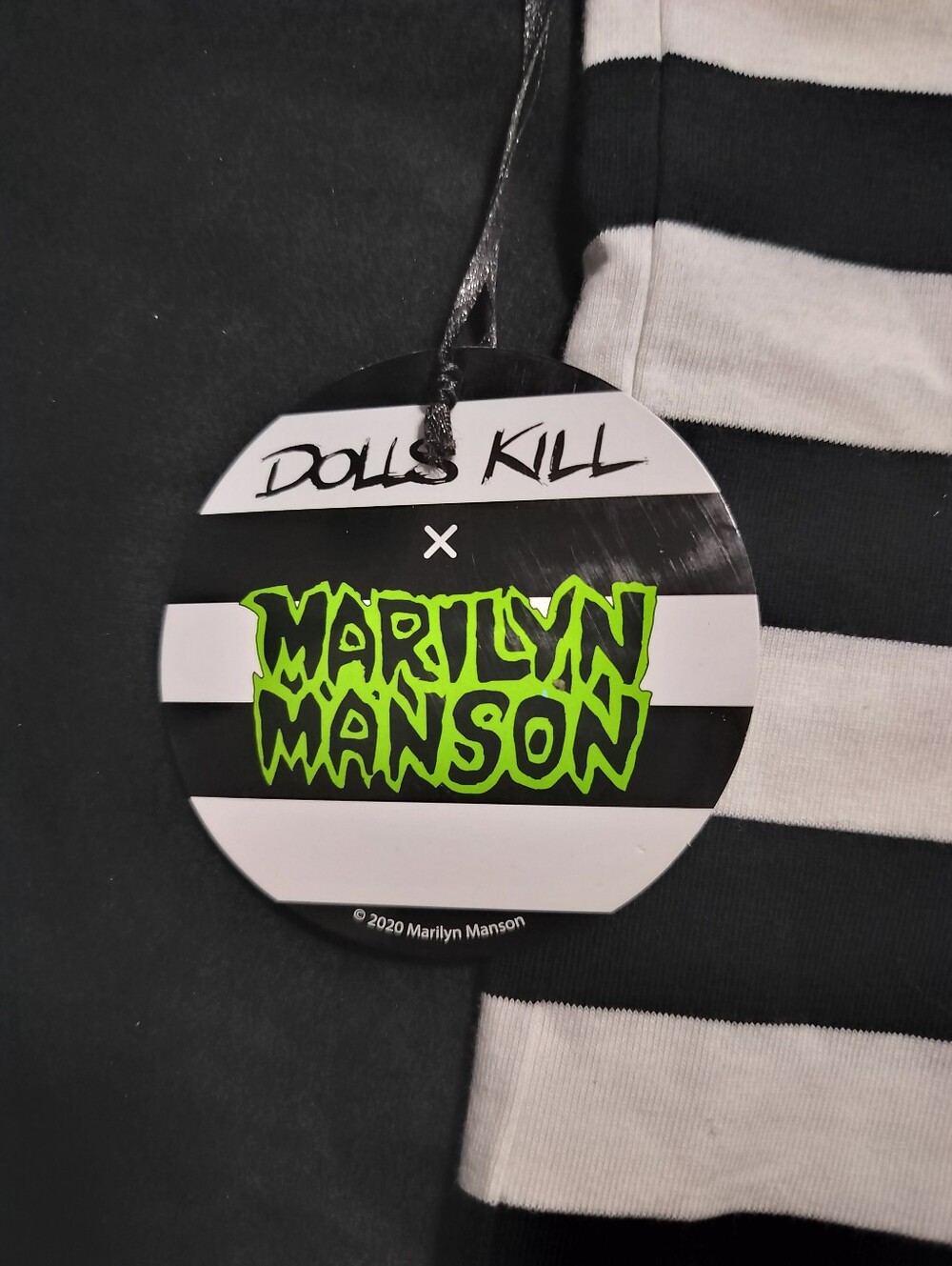 NWT Rare Dolls Kill Marilyn Manson Black & White Striped Tank Neon Green Medium - Picture 3 of 8